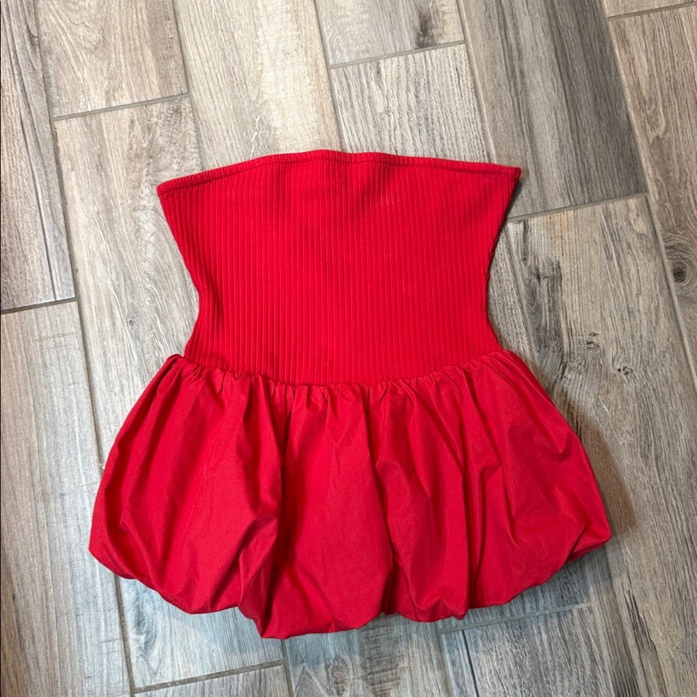 Maeve Red Strapless Bubble Hem Peplum Top Size‎ Scandi Girl Size Large NWT - Picture 5 of 8